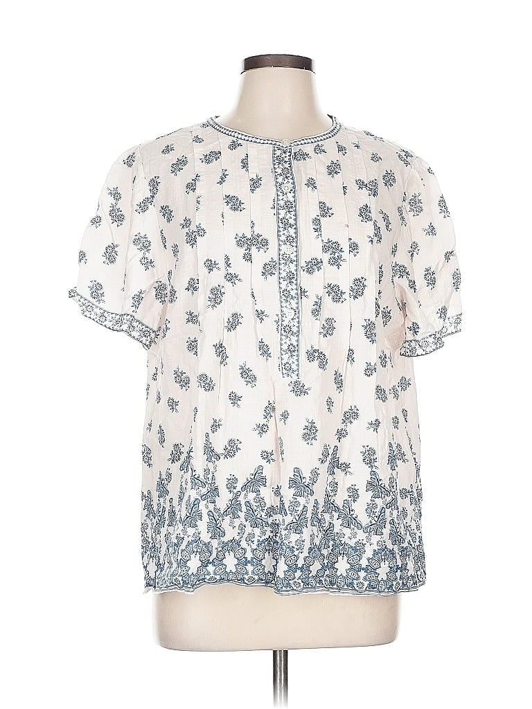 Pre-owned Max Studio Short Sleeve Blouse In White
