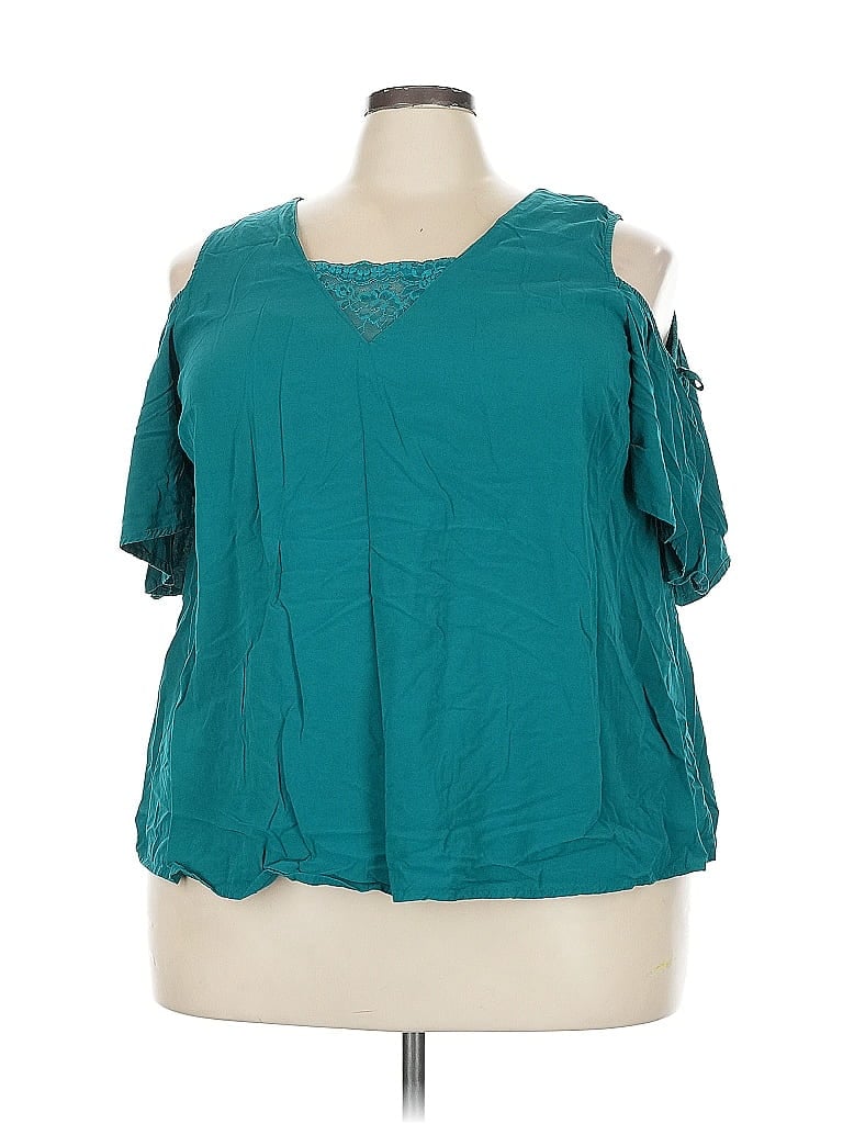 Pre-owned Lane Bryant Short Sleeve Top Teal Cold Shoulder Neckline Tops In Blue