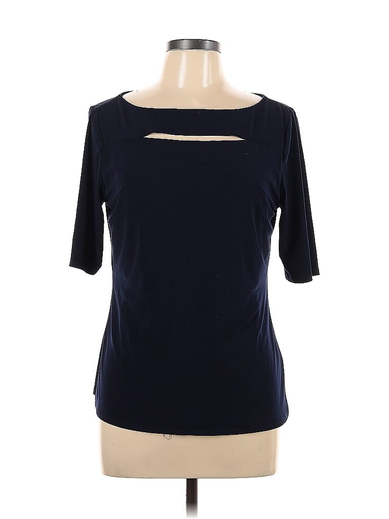 Pre-owned Premise Studio Short Sleeve Top Black Solid Pattern Keyhole Neckline Tops