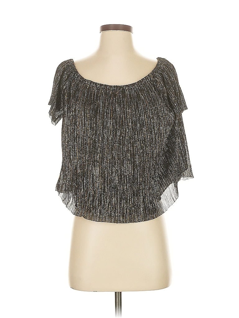 Pre-owned Zara Basic Short Sleeve Top Silver Metallic Pattern Strapless Neckline Tops