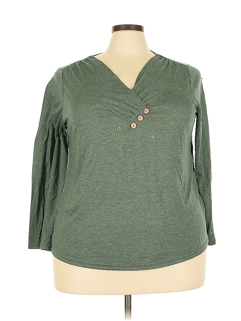 Pre-owned Shein Curve 3/4 Sleeve Top Green Cowl Neck Tops