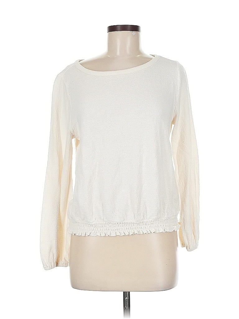 Pre-owned Ann Taylor Loft Long Sleeve Top Ivory Boatneck Tops In White