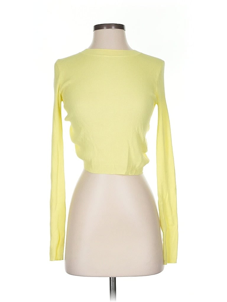 Pre-owned Open Edit Long Sleeve Top Yellow Boatneck Tops