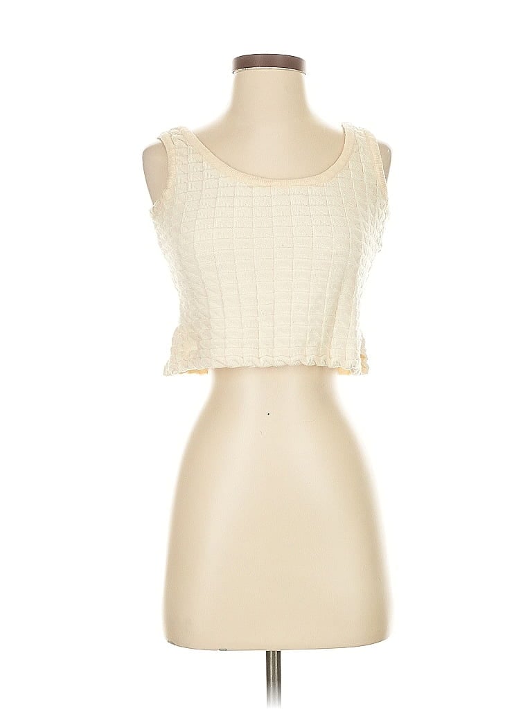 Pre-owned St. John Collection By Marie Gray Sleeveless Top Ivory Scoop Neck Tops In White