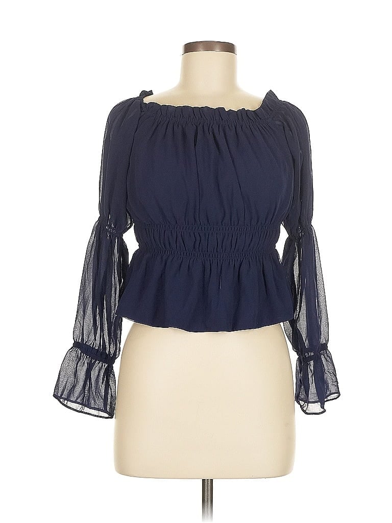 Pre-owned Wayf Long Sleeve Blouse In Blue