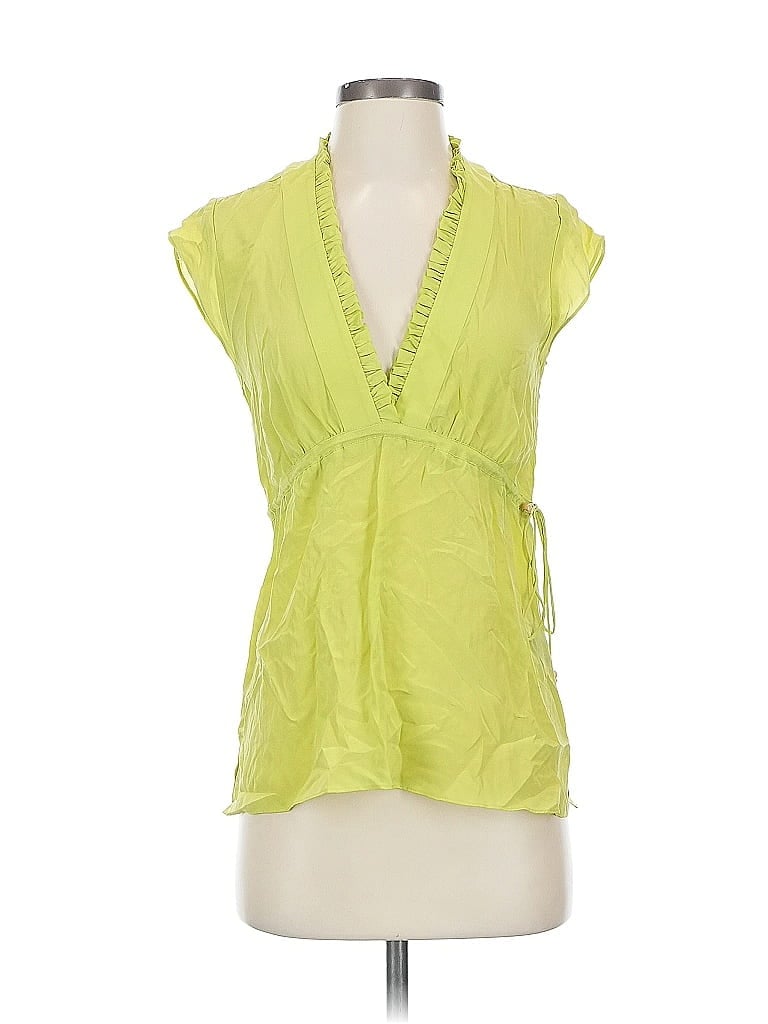 Pre-owned Kenneth Cole New York Sleeveless Silk Top Green Plunge Neckline Tops