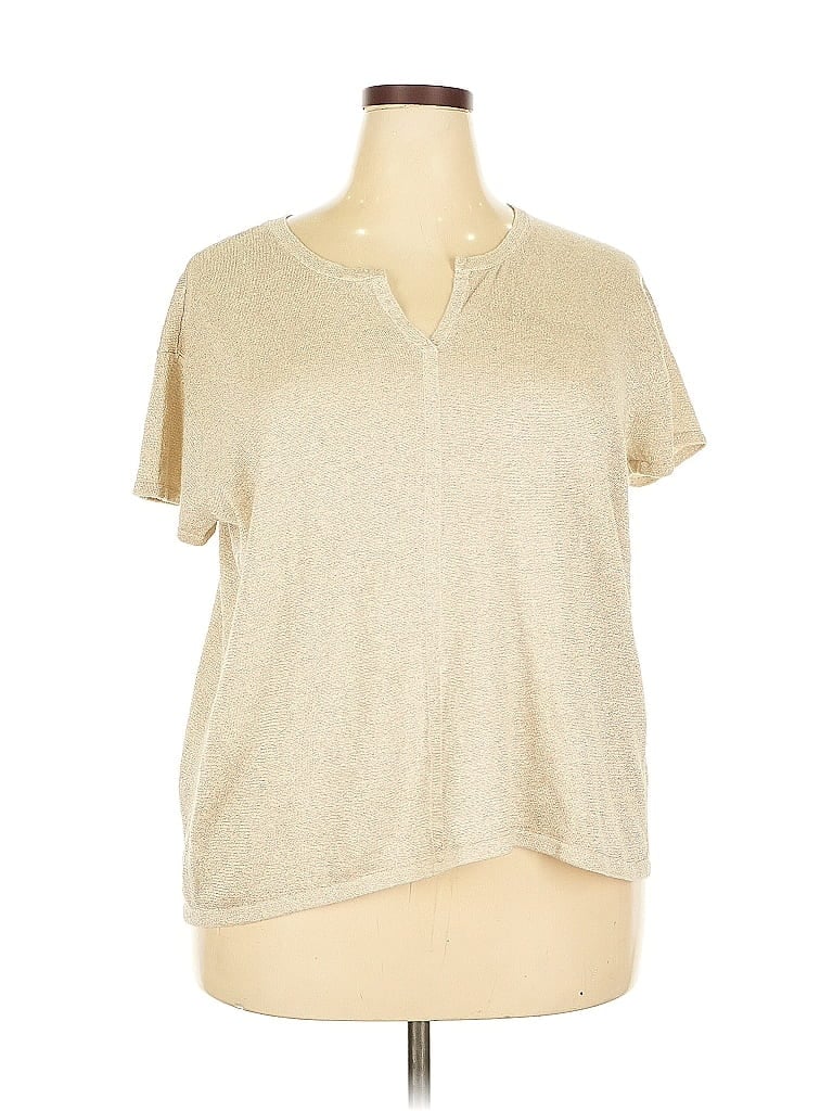 Pre-owned Talbots Short Sleeve Top Tan V Neck Tops In Brown