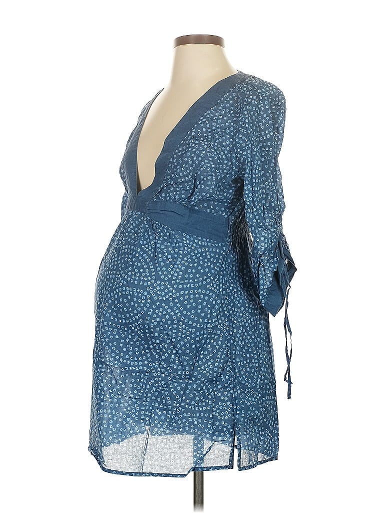 Pre-owned A Pea In The Pod Long Sleeve Blouse In Blue