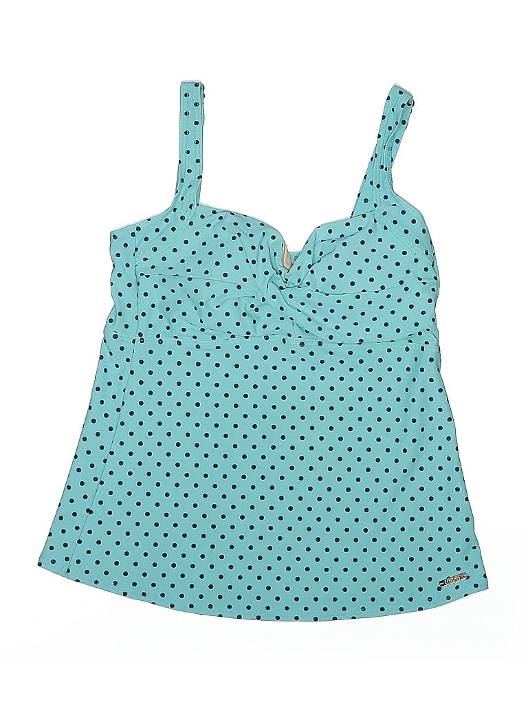 Pre-owned Liz & Co. Swimsuit Top Blue Polka Dots Pattern Swimwear