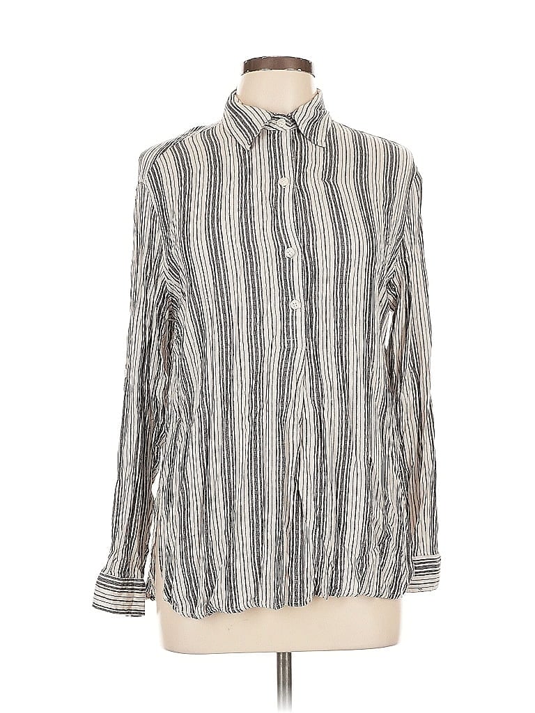 Pre-owned Max Studio Long Sleeve Button Down Shirt In Silver