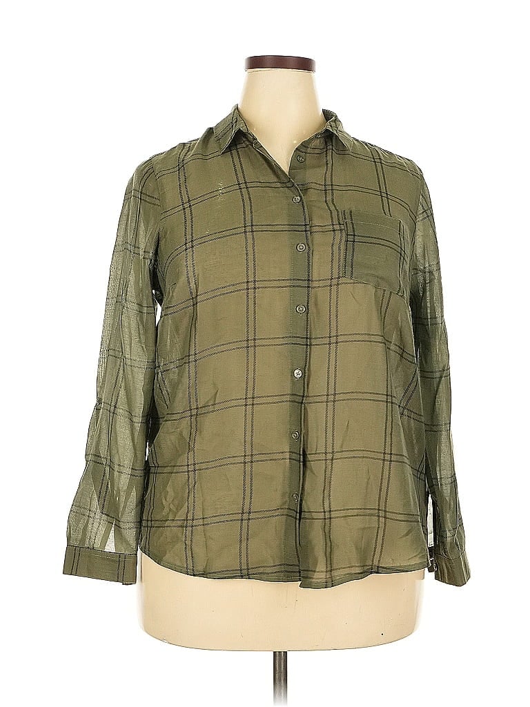 Pre-owned Papaya 3/4 Sleeve Button Down Shirt In Green