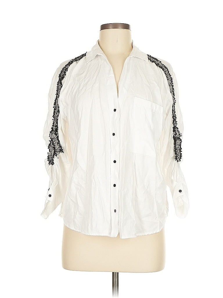 Pre-owned Zara Basic 3/4 Sleeve Button Down Shirt In White