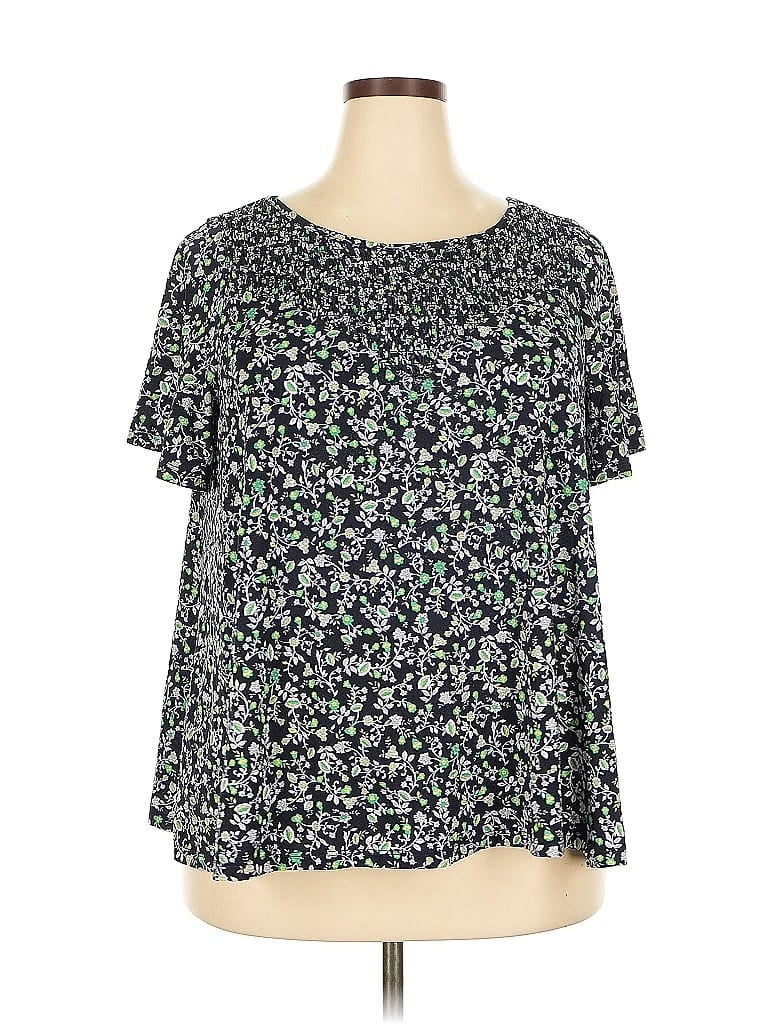 Pre-owned Lane Bryant Short Sleeve Blouse In Black