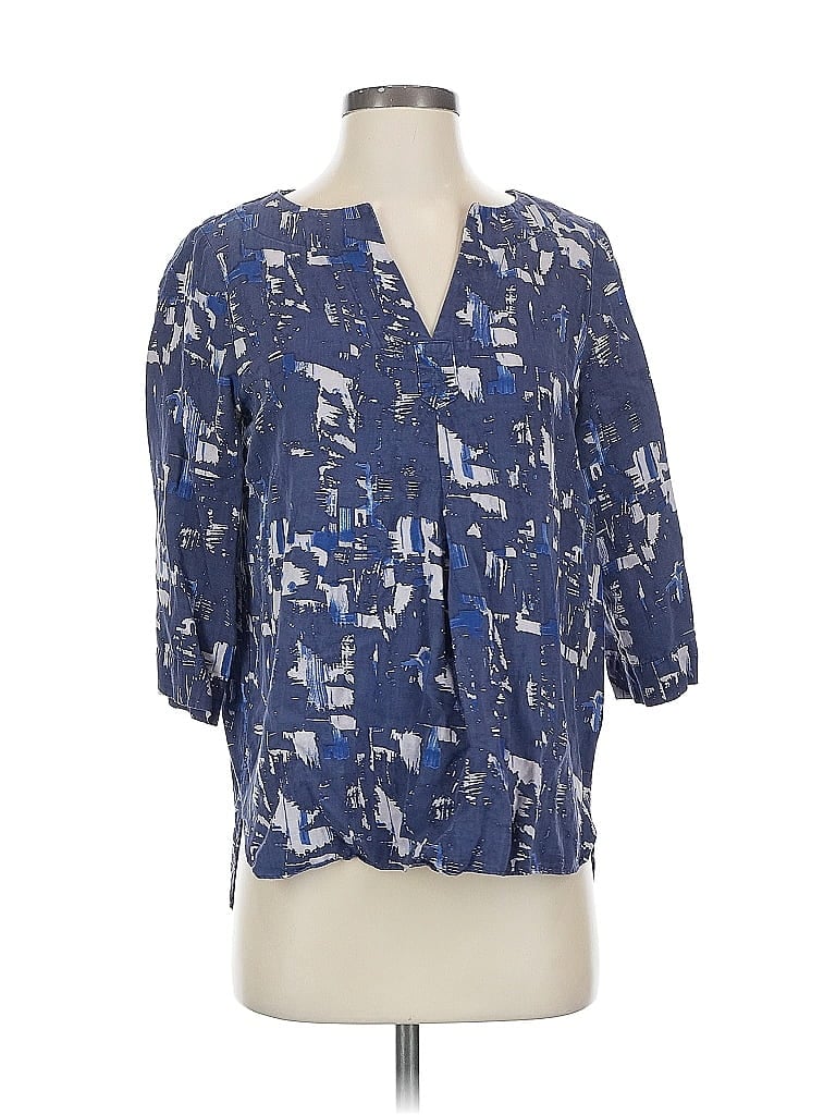 Click to view more detailed imagery on our partner's website Pre-owned Poetry 3/4 Sleeve Silk Top Blue Keyhole Neckline Tops