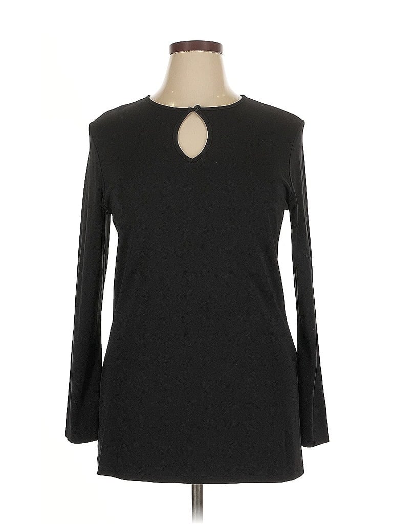 Pre-owned Josephine Chaus Long Sleeve Top Black Keyhole Neckline Tops