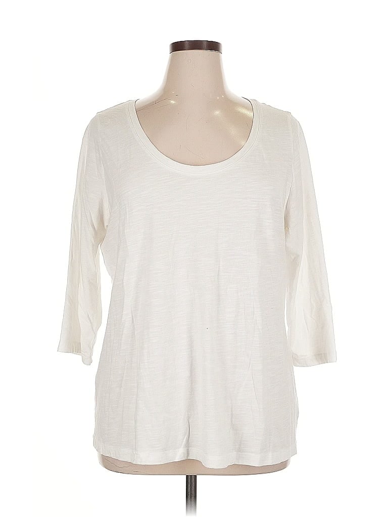 AVA & VIV Pre-owned 3/4 Sleeve Top Ivory Scoop Neck Tops In White