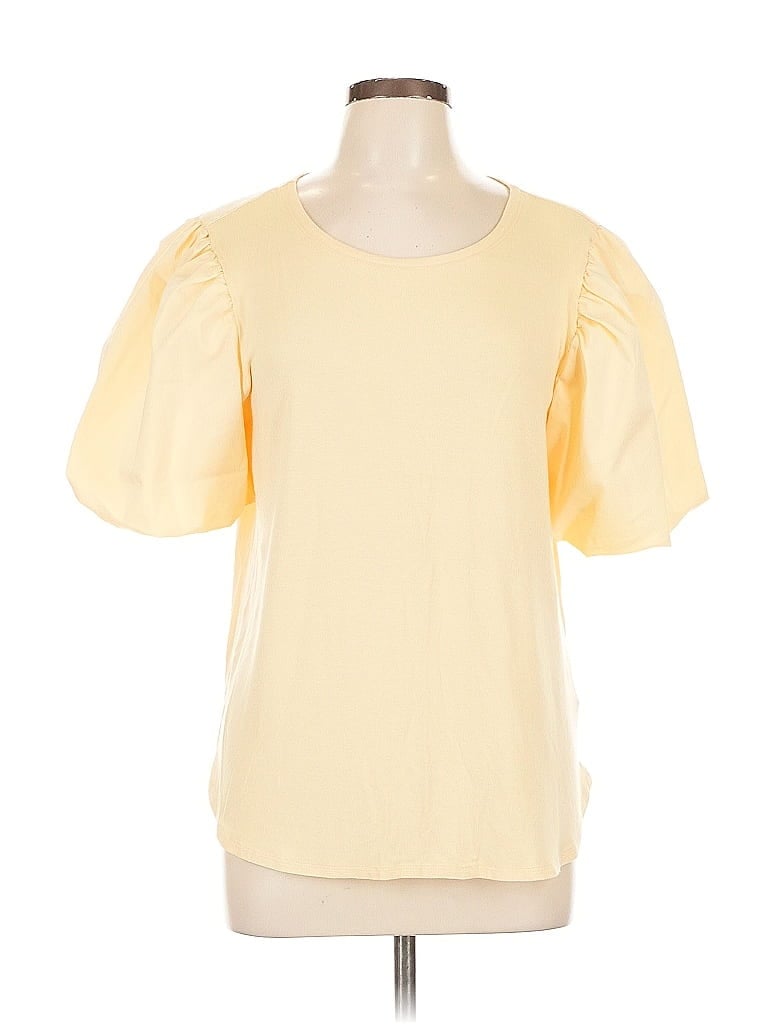 Pre-owned Cupio Short Sleeve Top Yellow Crew Neck Tops