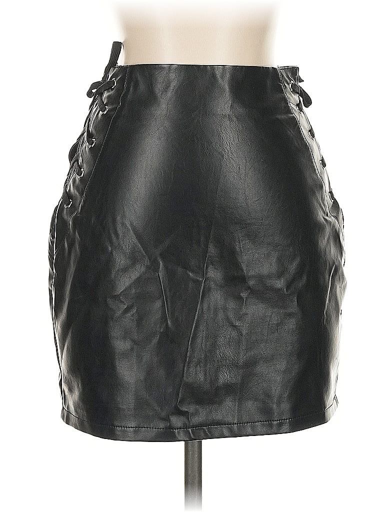 Pre-owned Seek The Label Faux Leather Skirt In Black