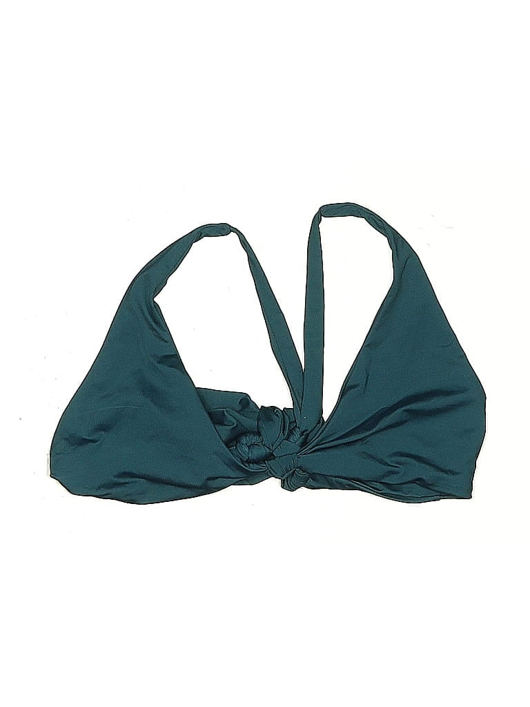 Pre-owned Frankies Bikinis Swimsuit Top Teal Solid Pattern Swimwear In Blue