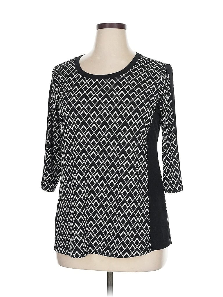 Click to view more detailed imagery on our partner's website Pre-owned Cj Banks 3/4 Sleeve Top Black Square Neckline Tops