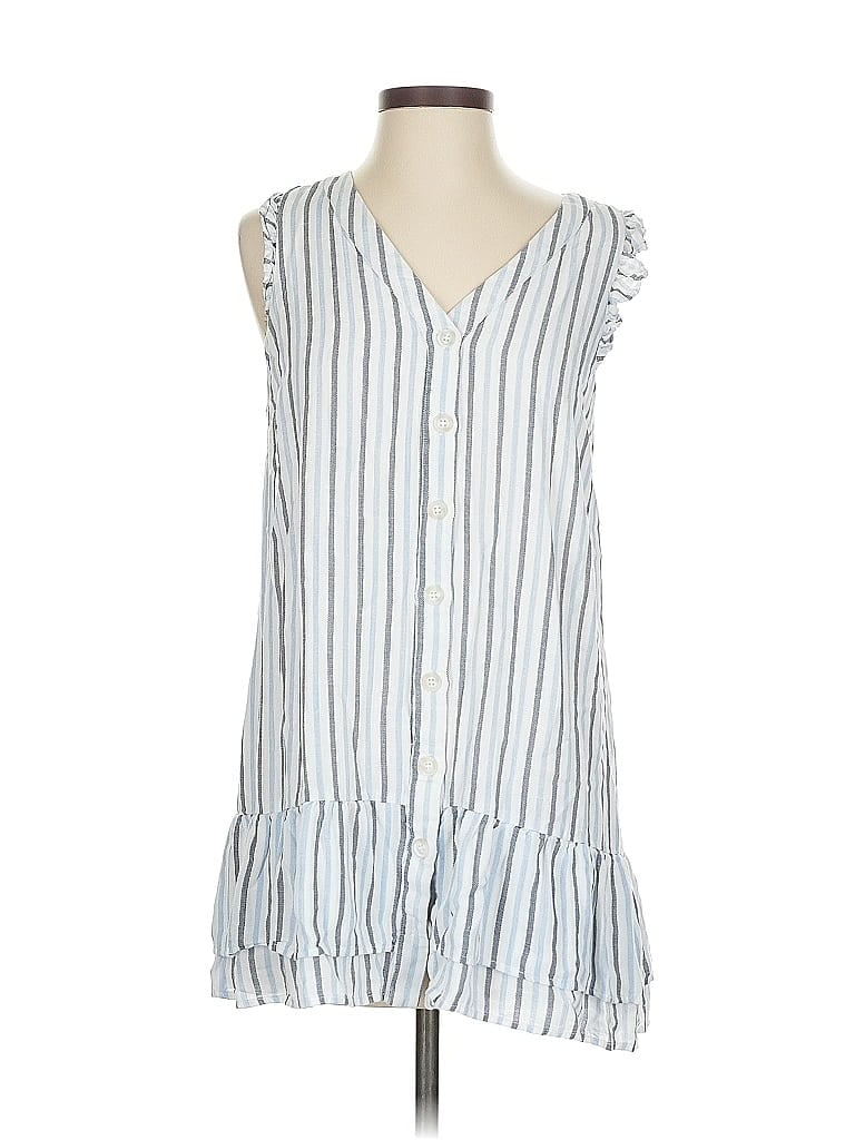 Pre-owned Lulus Sleeveless Button Down Shirt In Blue