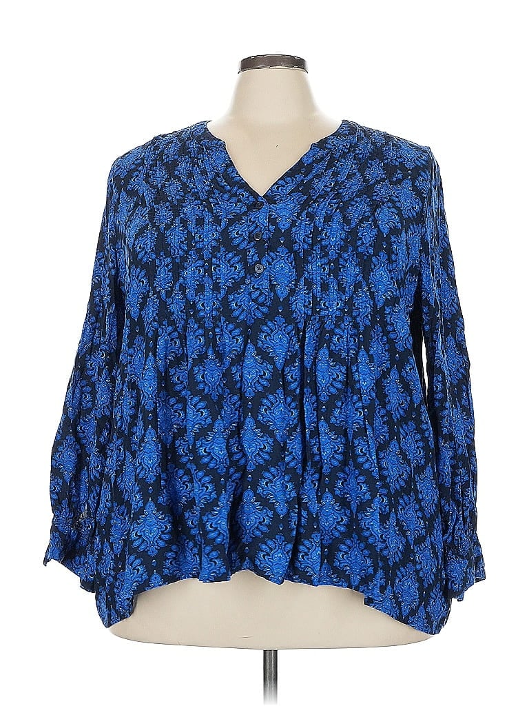 Pre-owned Terra & Sky 3/4 Sleeve Blouse In Blue