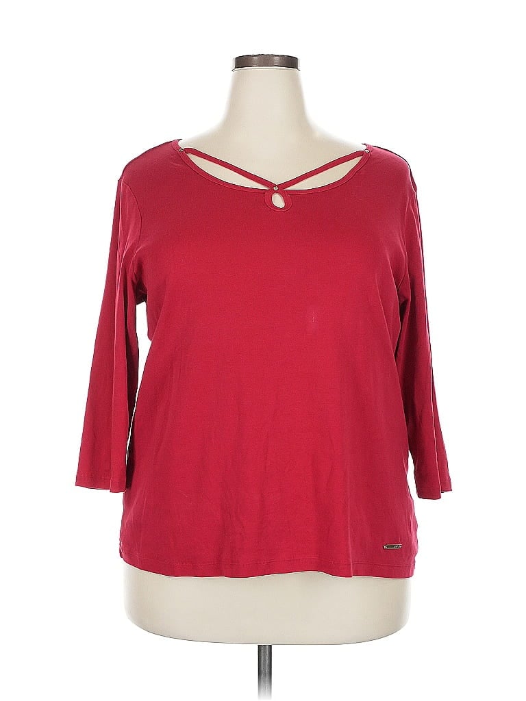 Pre-owned Jones New York Signature 3/4 Sleeve Top Red Keyhole Neckline Tops