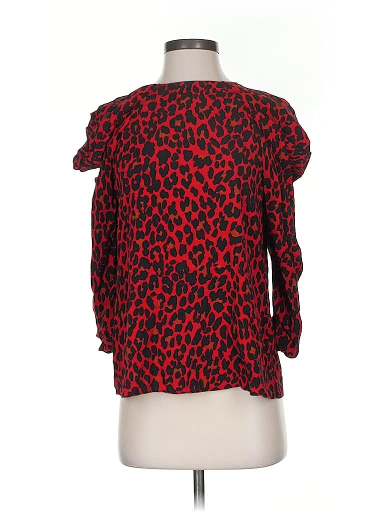 Pre-owned Zara Basic 3/4 Sleeve Blouse In Red