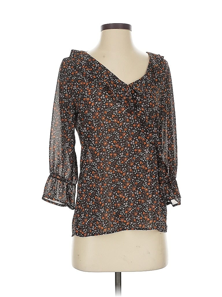 Pre-owned Bobeau 3/4 Sleeve Blouse In Brown