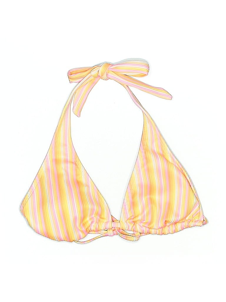 Pre-owned Wild Fable Swimsuit Top Yellow Stripes Pattern Swimwear