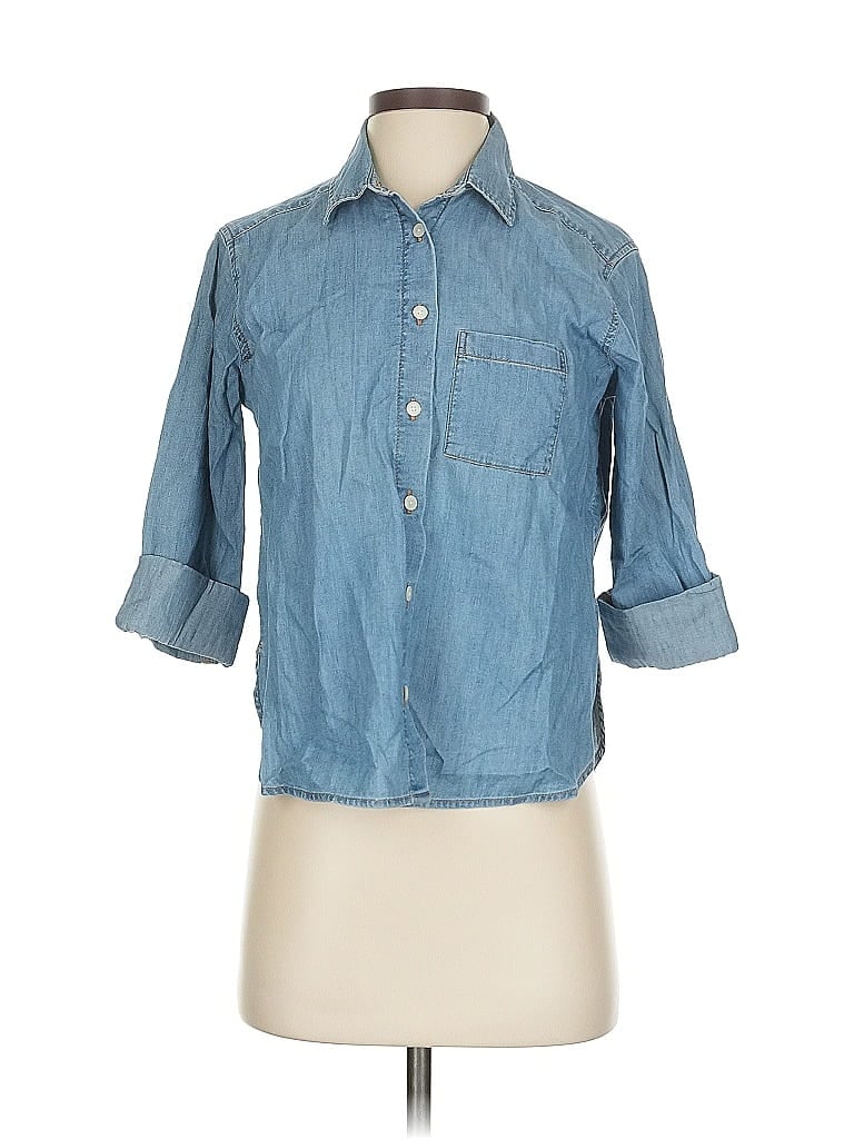 Pre-owned Ann Taylor Loft 3/4 Sleeve Button Down Shirt In Blue