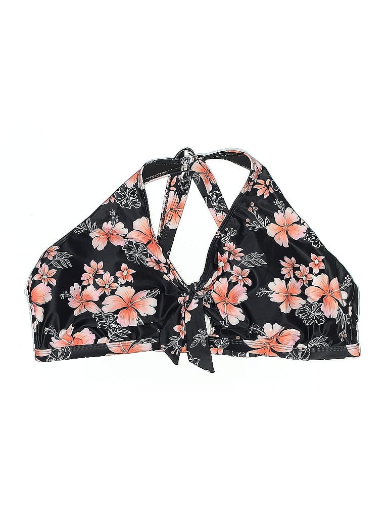 Pre-owned Unbranded Swimsuit Top Black Floral Pattern Swimwear