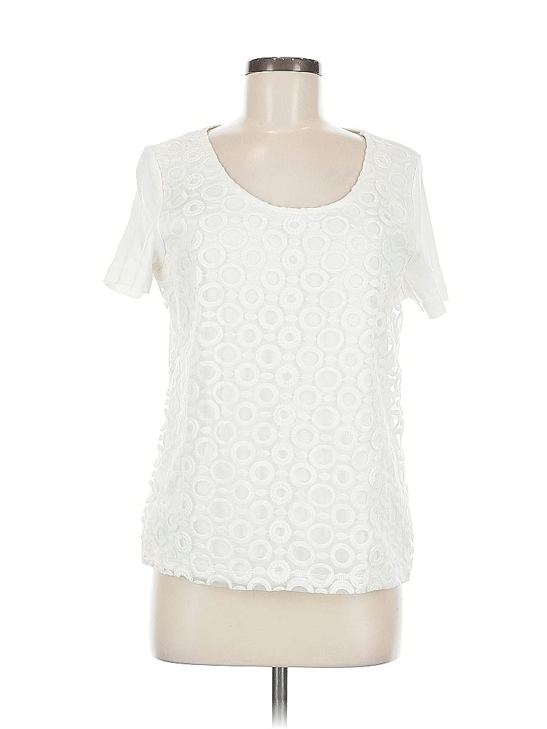 Click to view more detailed imagery on our partner's website Pre-owned Rafaella Short Sleeve Top Ivory Scoop Neck Tops In White