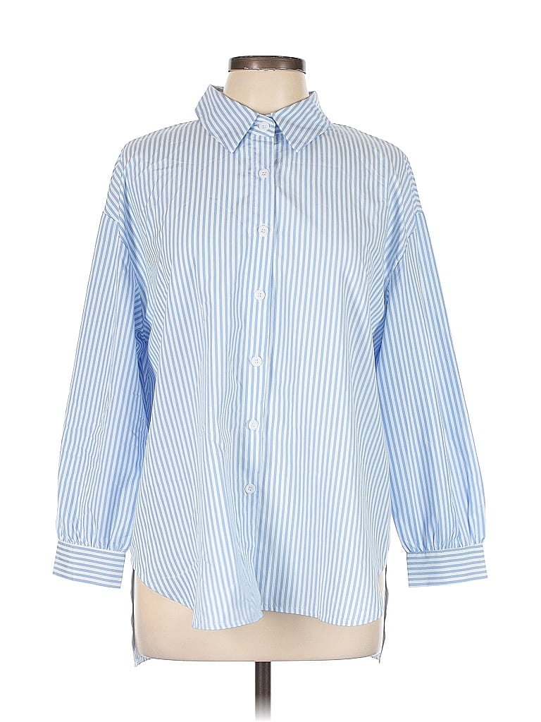 Pre-owned Shein Curve Long Sleeve Blouse In Blue
