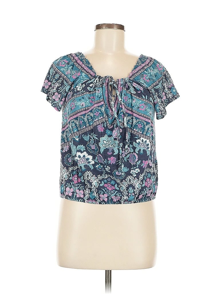 Pre-owned Lucky Brand Short Sleeve Blouse In Blue