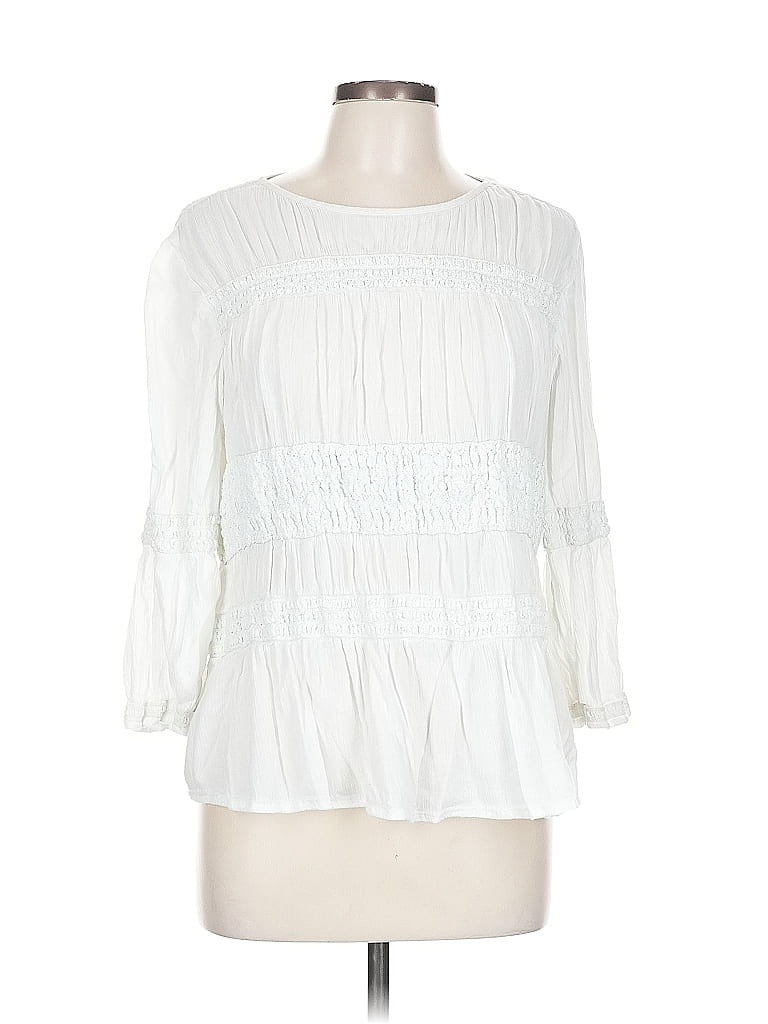 Pre-owned Hinge 3/4 Sleeve Blouse In White