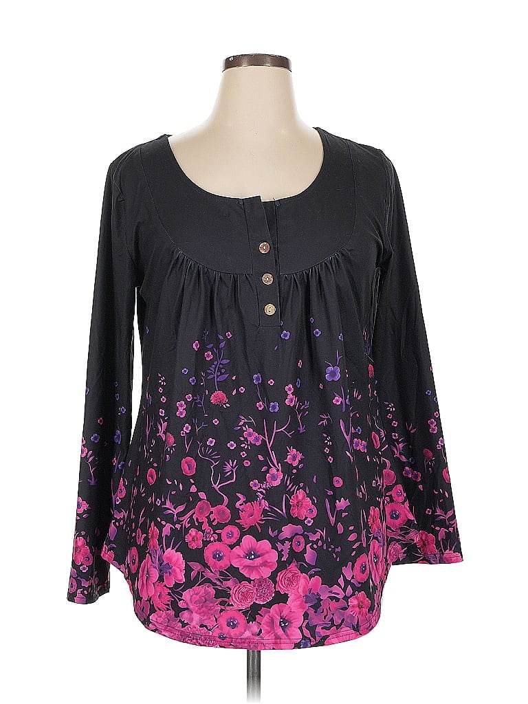 Pre-owned Unbranded Long Sleeve Henley Shirt In Black