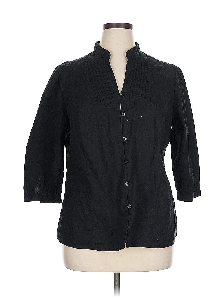 Pre-owned St. John's Bay 3/4 Sleeve Button Down Shirt In Black