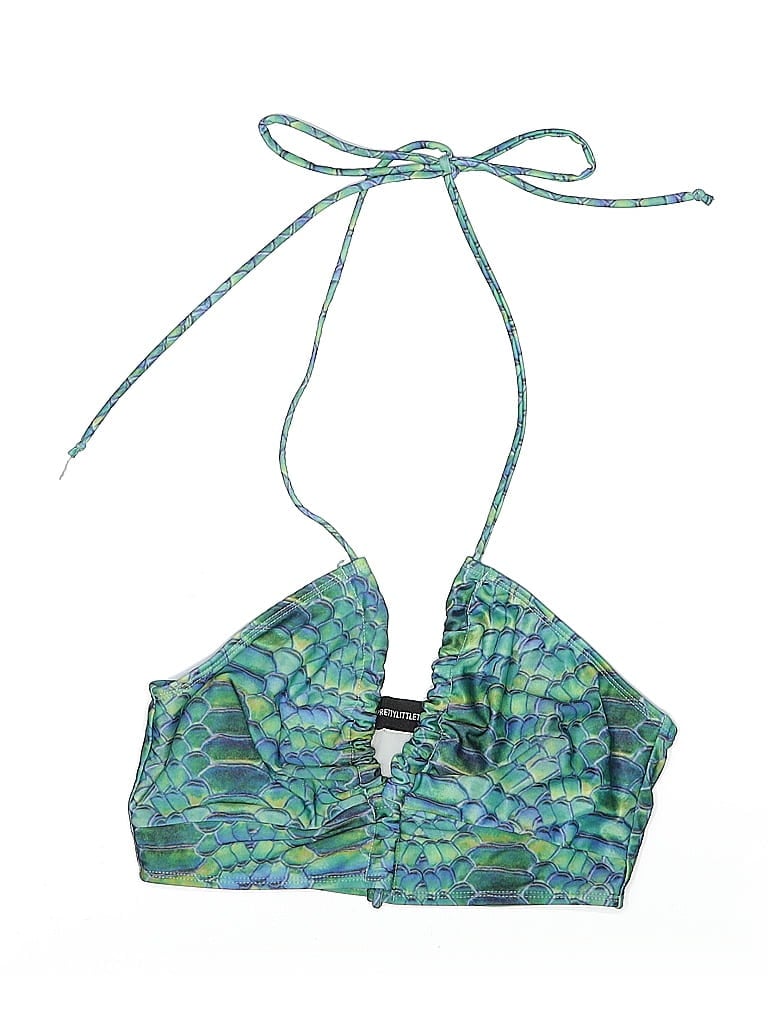 Pre-owned Prettylittlething Swimsuit Top Green Print Pattern Swimwear