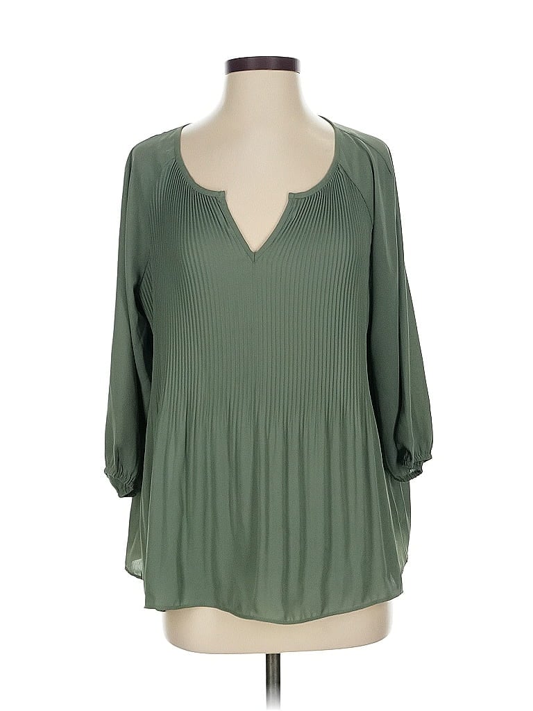 Pre-owned Pleione 3/4 Sleeve Blouse In Green