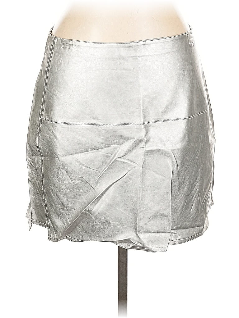 Just Fab Faux Leather Skirt In Silver