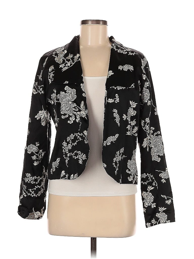 Pre-owned Chico's Silk Blazer Jacket In Black