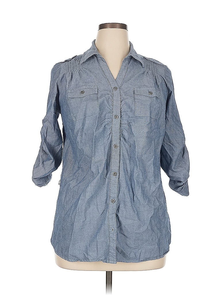 Click to view more detailed imagery on our partner's website Pre-owned Fashion Bug 3/4 Sleeve Button Down Shirt In Blue