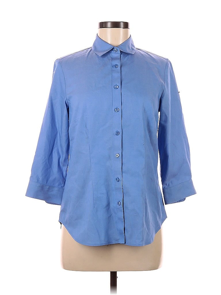 Pre-owned Coldwater Creek 3/4 Sleeve Button Down Shirt In Blue