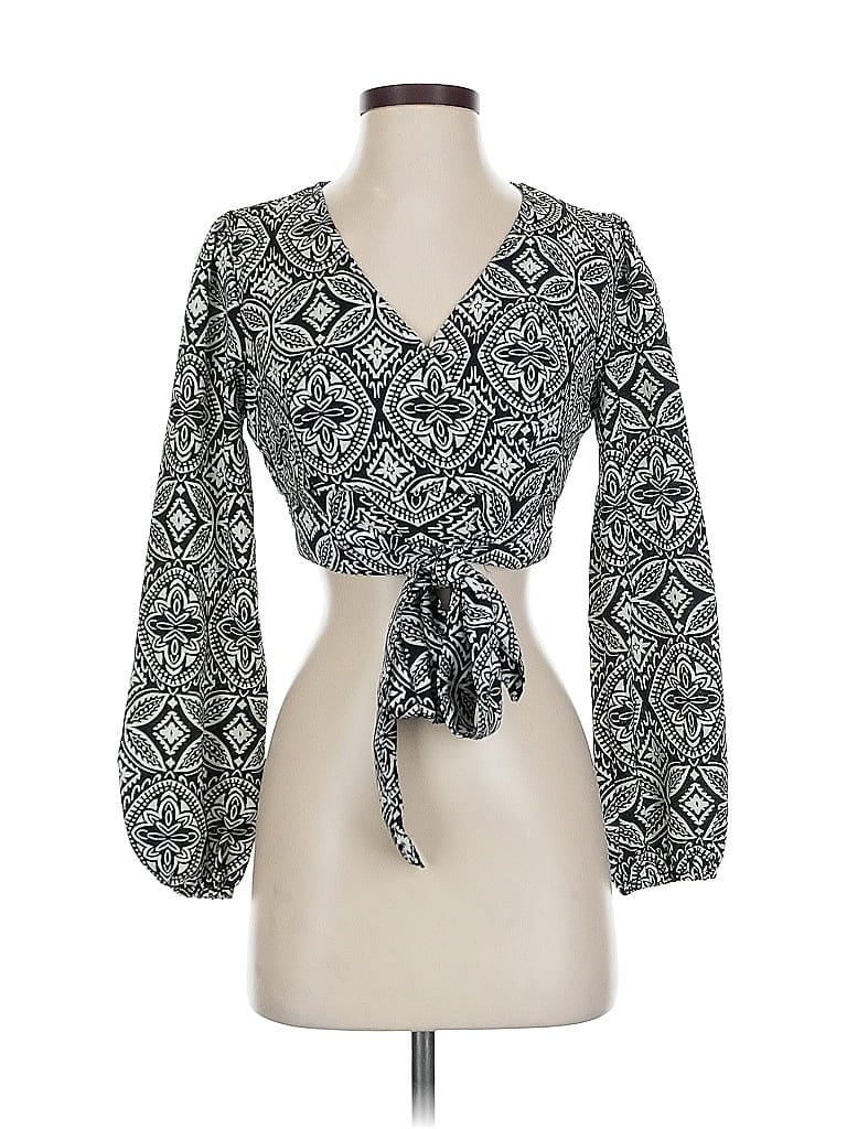 Pre-owned Japna 3/4 Sleeve Blouse In Black