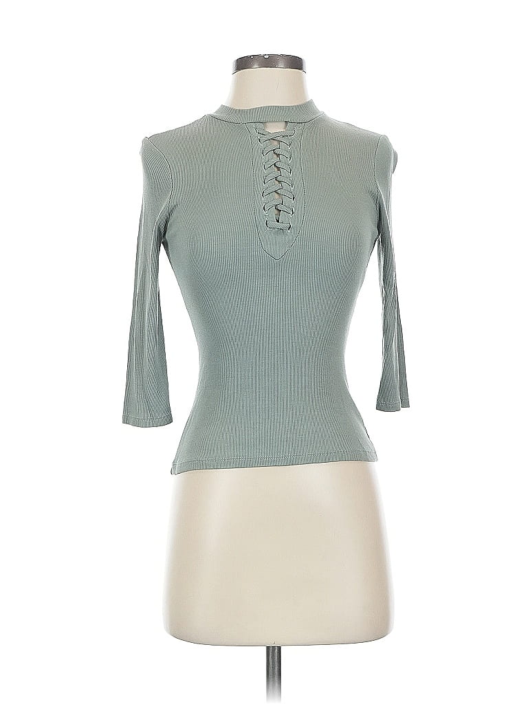 Pre-owned Favlux Fashion 3/4 Sleeve Top Teal Keyhole Neckline Tops In Blue