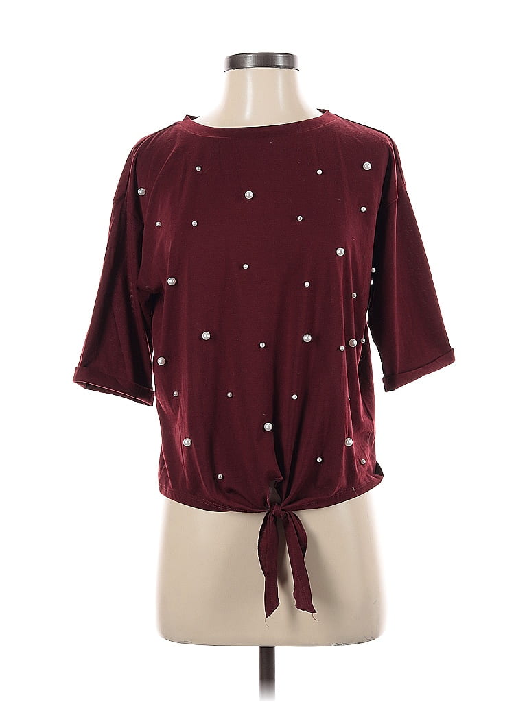 Pre-owned Unbranded 3/4 Sleeve T-shirt In Burgundy