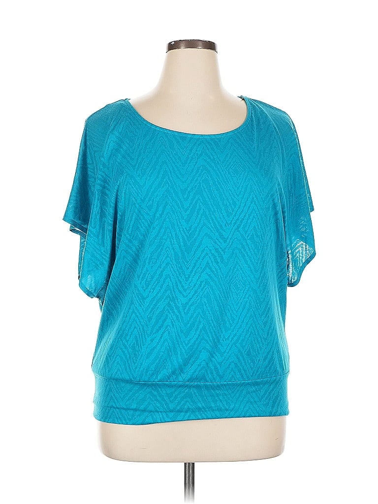 Pre-owned Ab Studio Short Sleeve Top Teal Scoop Neck Tops In Blue
