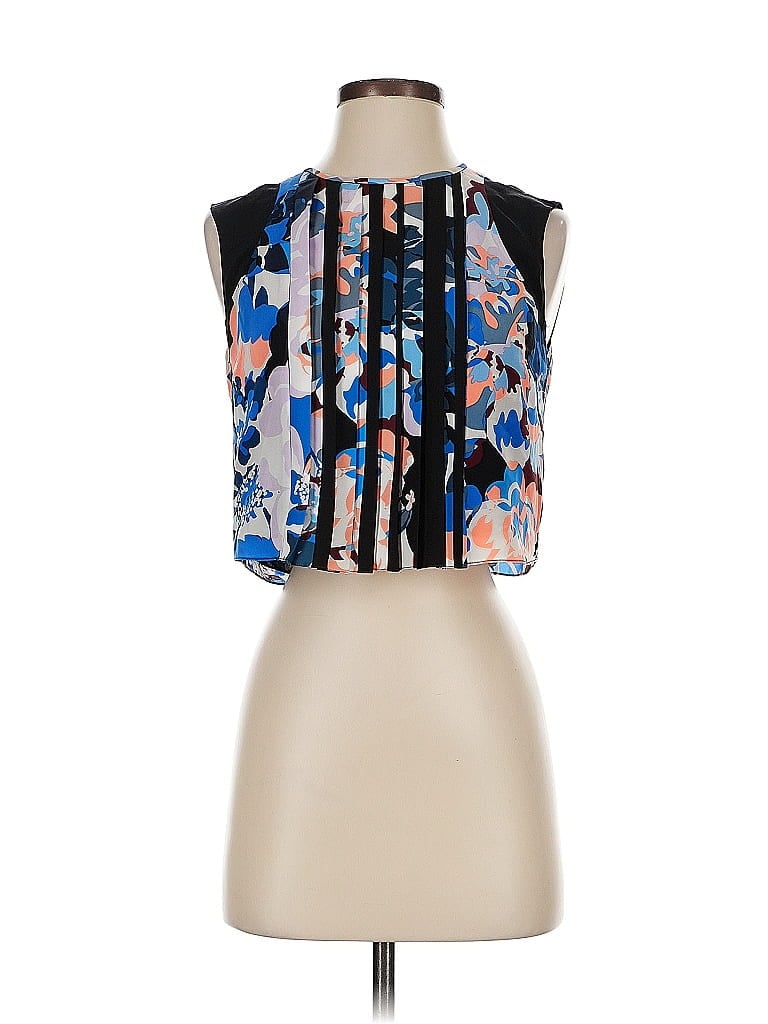 Pre-owned Elizabeth And James Sleeveless Silk Top Blue Halter Neckline Tops