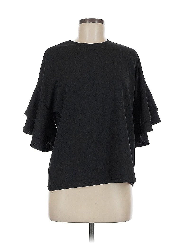 Pre-owned Blue Rain Short Sleeve Top Black Mock Neckline Tops